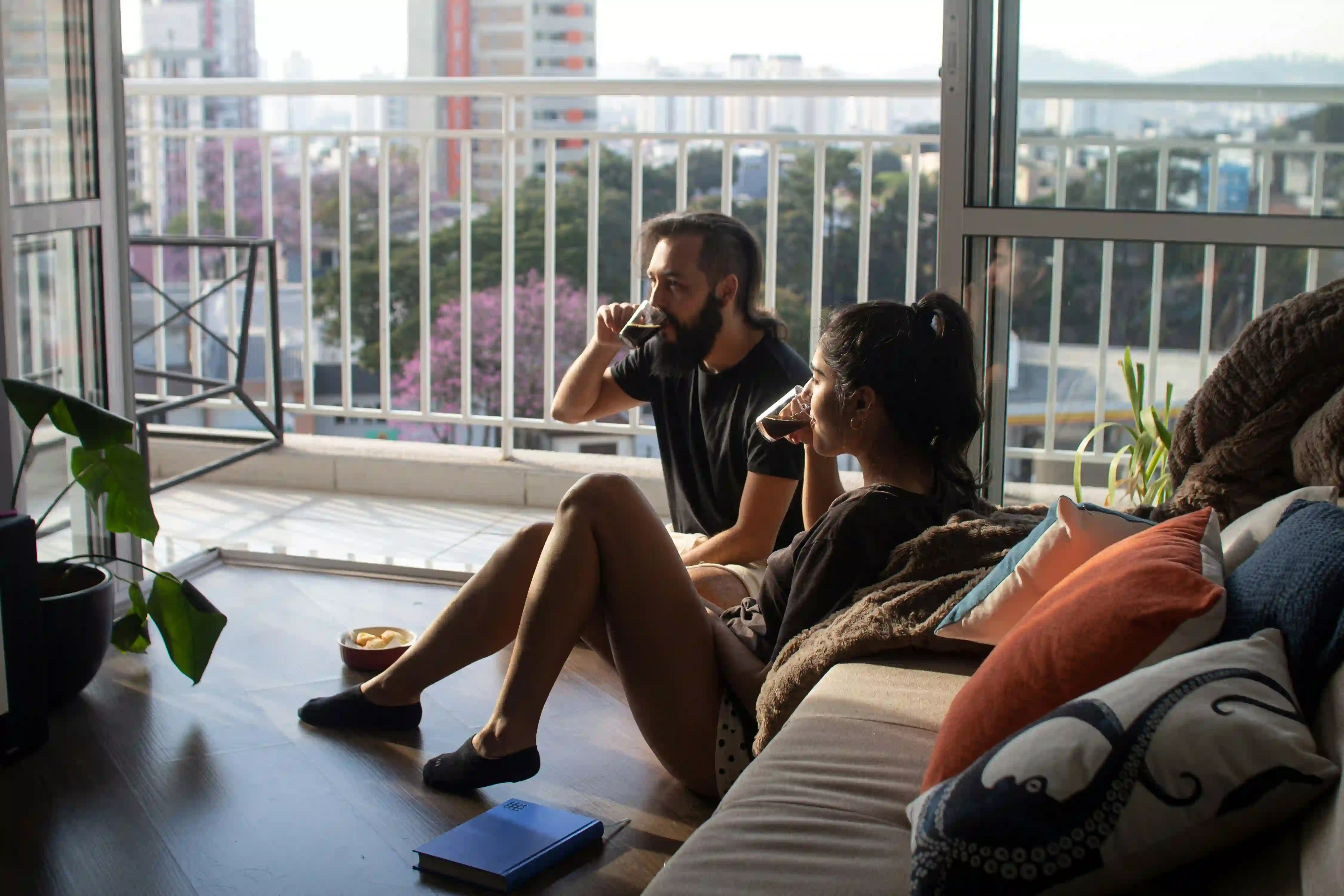 Couple enjoying their chill morning coffee date.