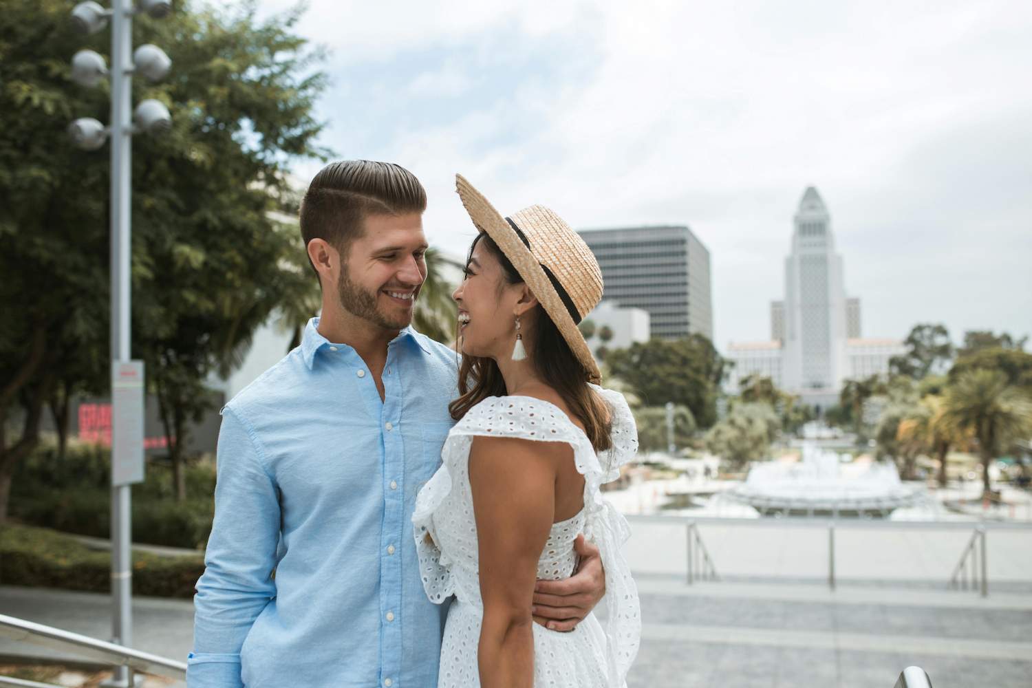 A couple smiling at each other